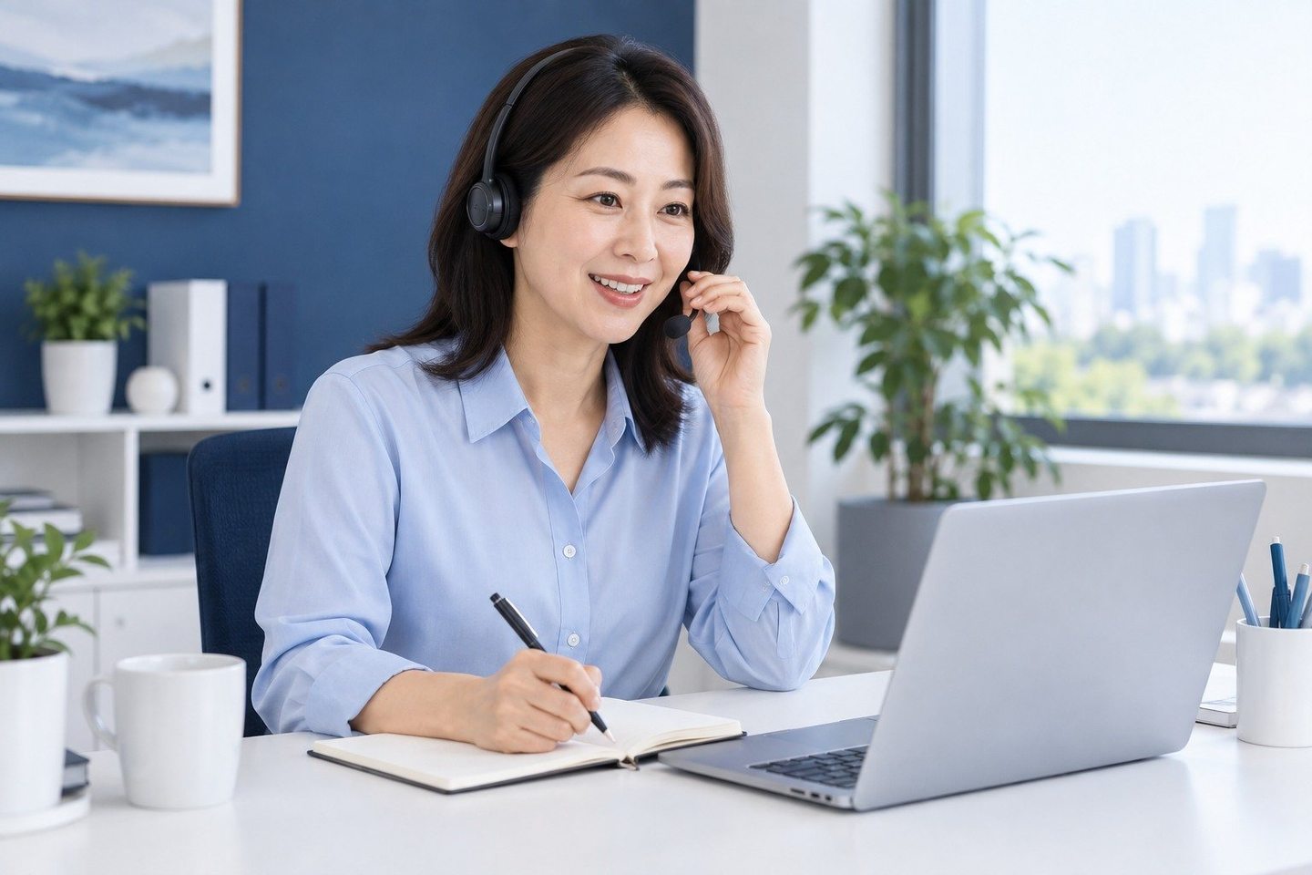 사무 공간에서 노트북으로 상담 업무를 보는 여성 — 비대면 카드결제 PG사 수수료 수기결제수기결제, 전화 주문이 많다면 이 줄이 표의 중심입니다.